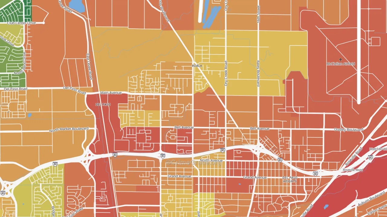 Robla, Sacramento, CA Map of Robbery Rates