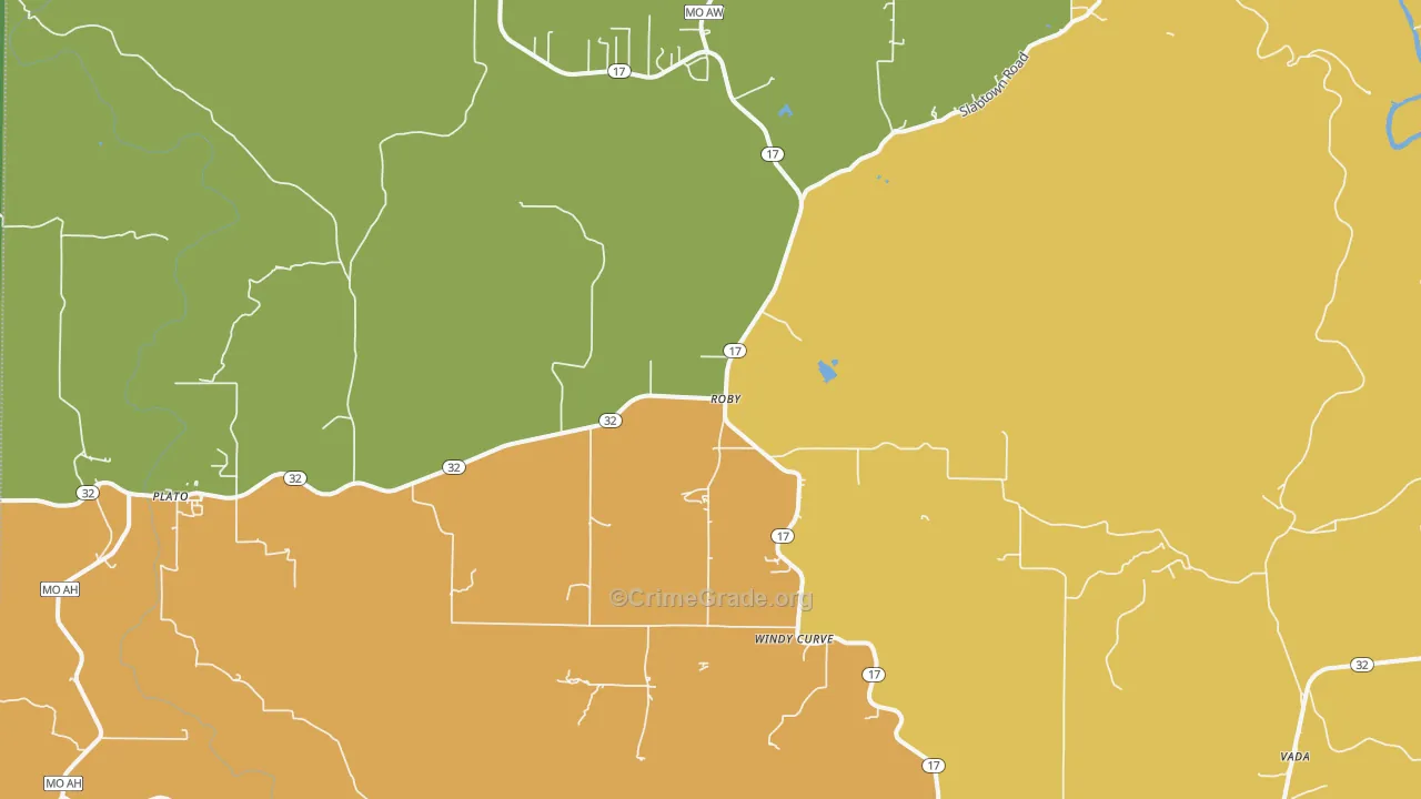 Roby, MO Map of Robbery Rates