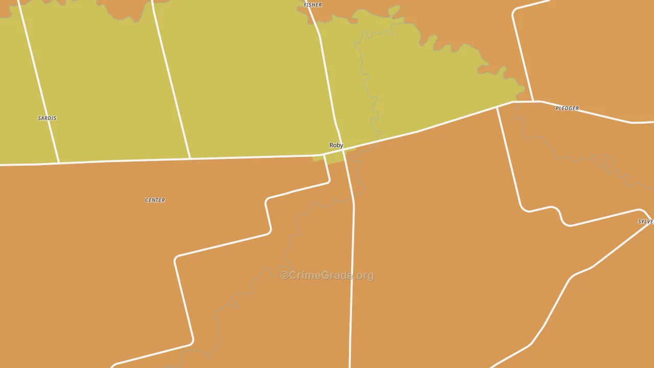 Roby, TX Map of Robbery Rates