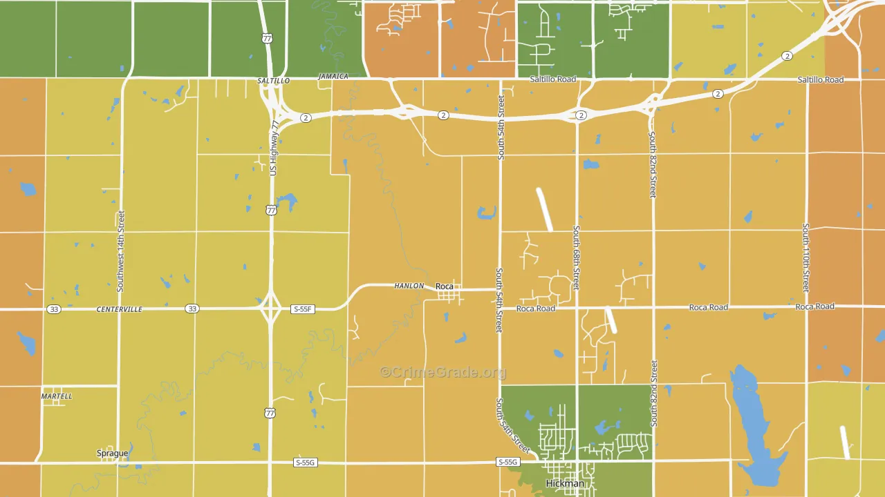 Roca, NE Map of Robbery Rates