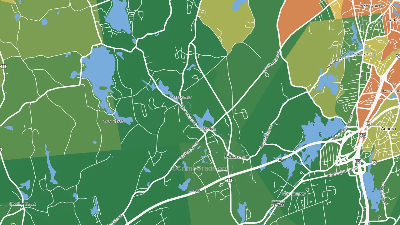 Rochdale, MA Map of Robbery Rates