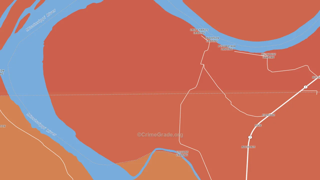 Rochdale, MS Map of Robbery Rates
