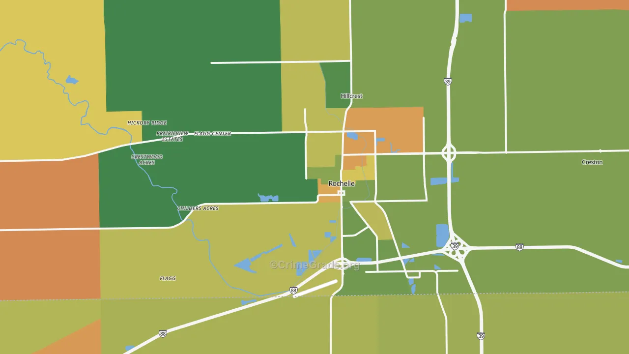 Rochelle, IL Map of Robbery Rates