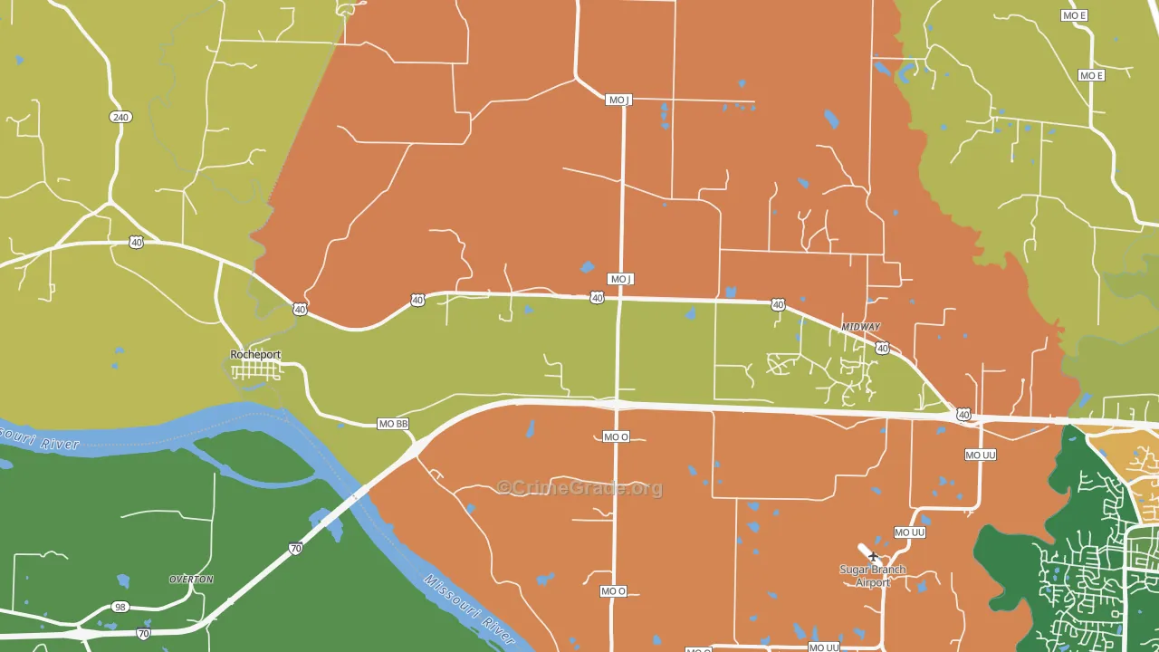 Rocheport, MO Map of Robbery Rates