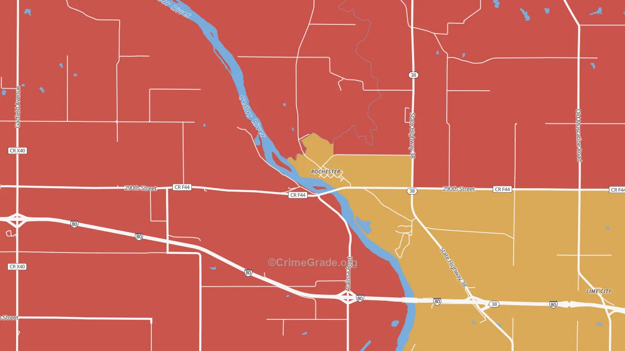 Rochester, IA Map of Robbery Rates