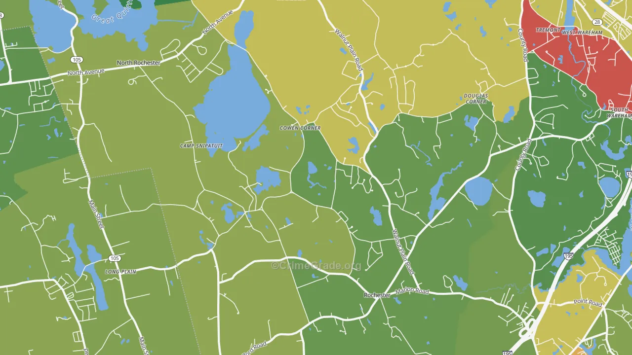 Rochester, MA Map of Robbery Rates