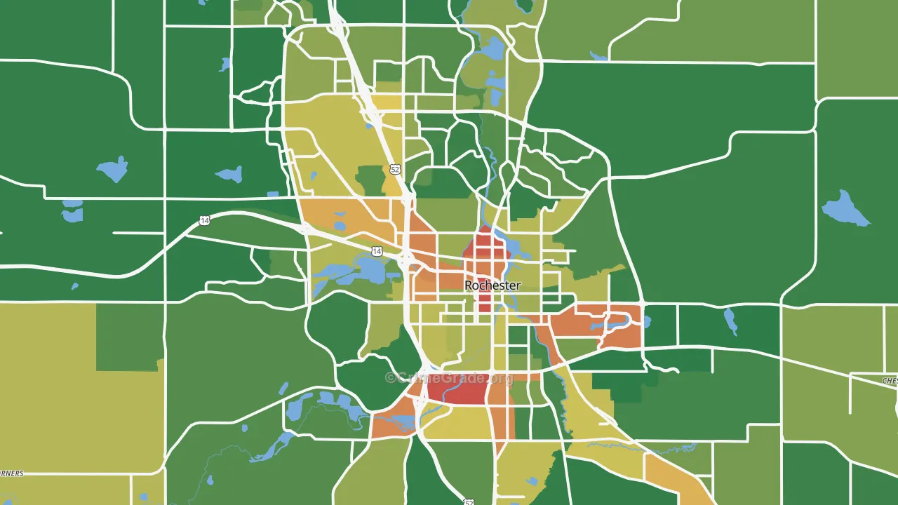 Rochester, MN Map of Robbery Rates