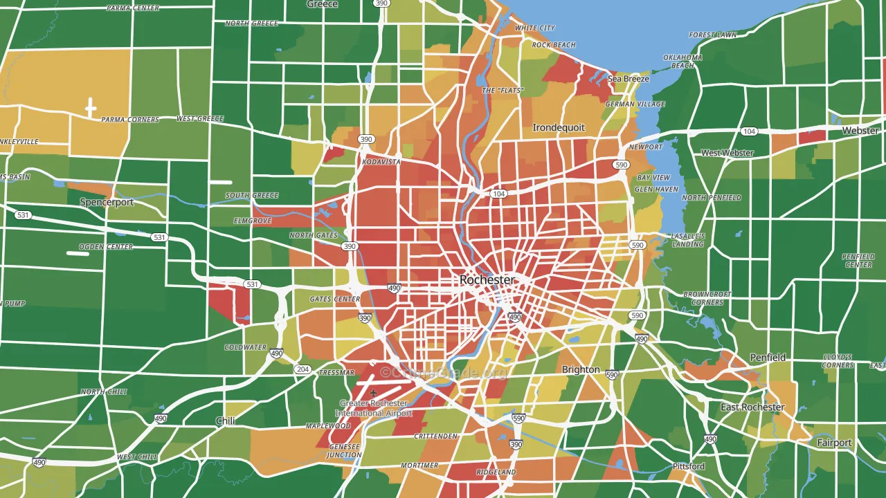 Rochester, NY Map of Robbery Rates