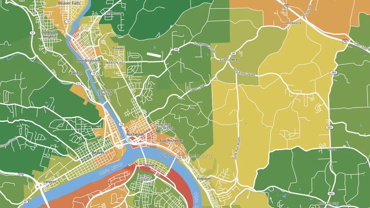 Rochester, PA Map of Robbery Rates