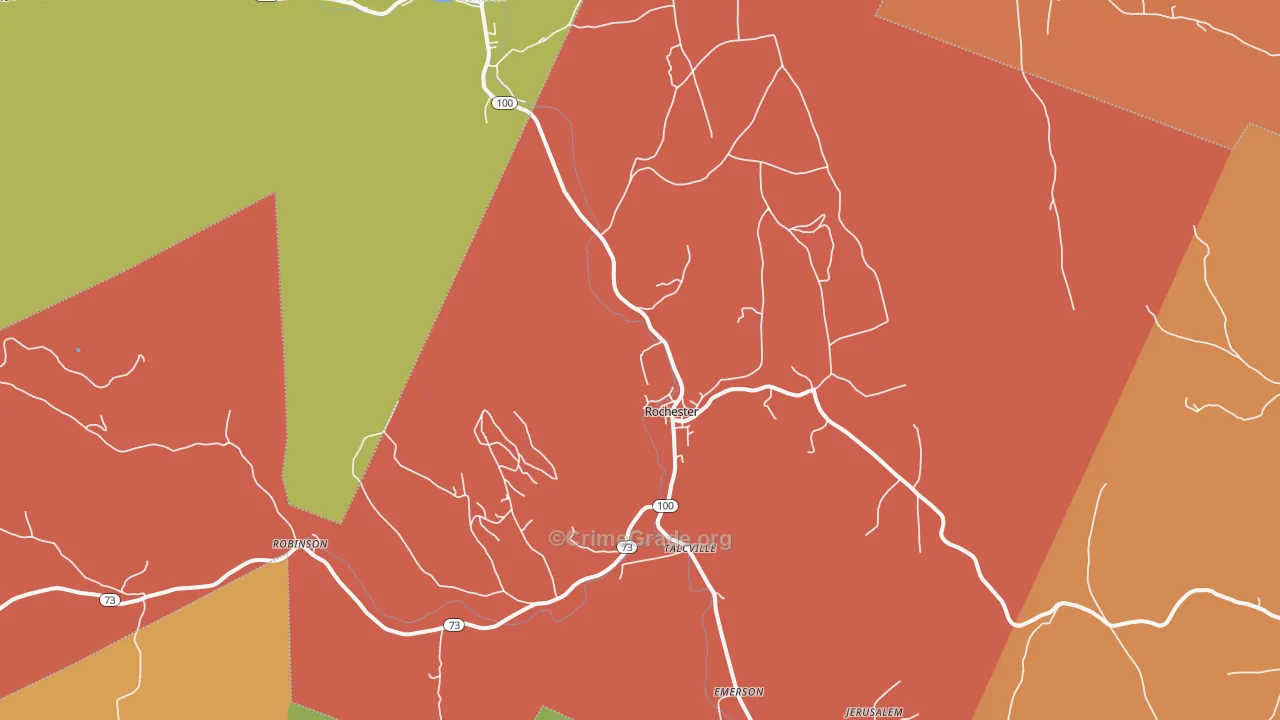 Rochester, VT Map of Robbery Rates