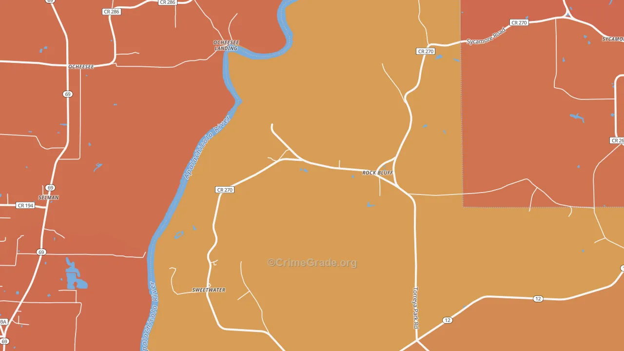 Rock Bluff, FL Map of Robbery Rates