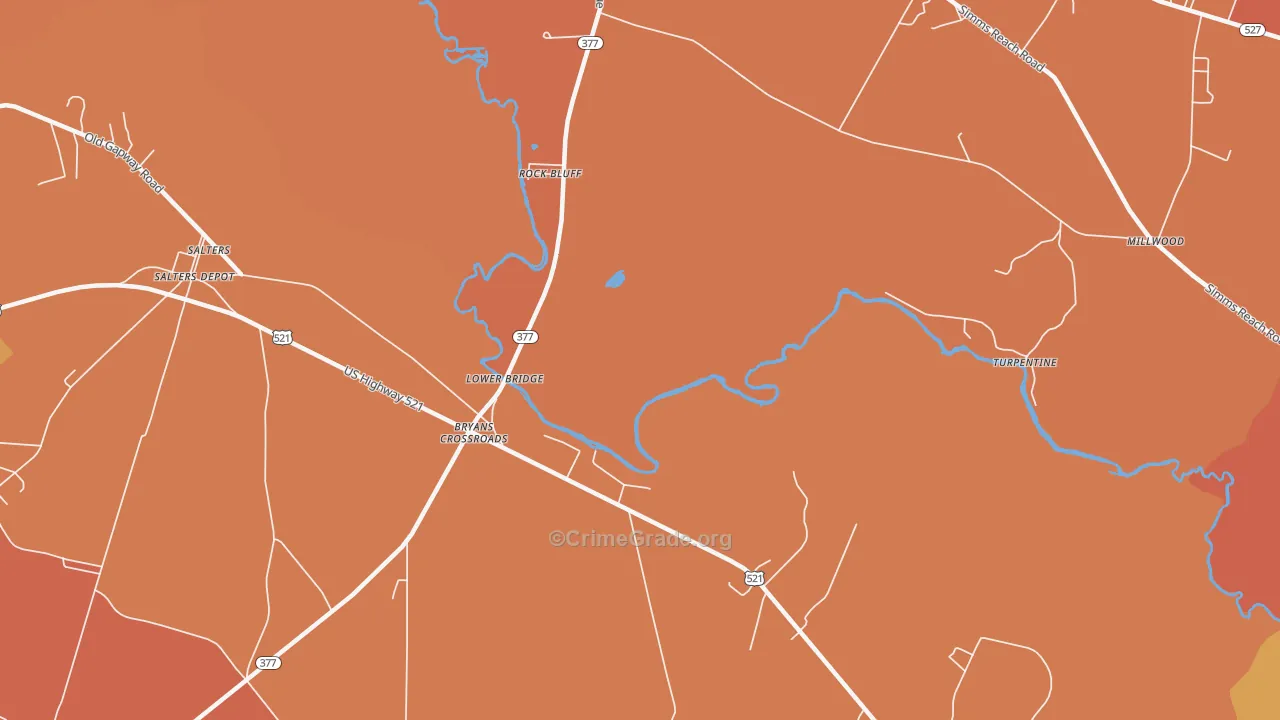 Rock Bluff, SC Map of Robbery Rates