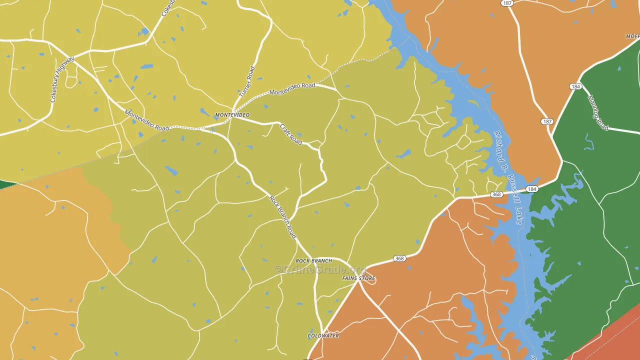 Rock Branch, GA Map of Robbery Rates