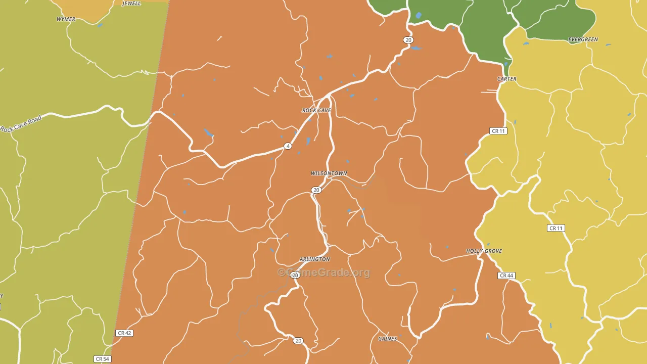 Rock Cave, WV Map of Robbery Rates