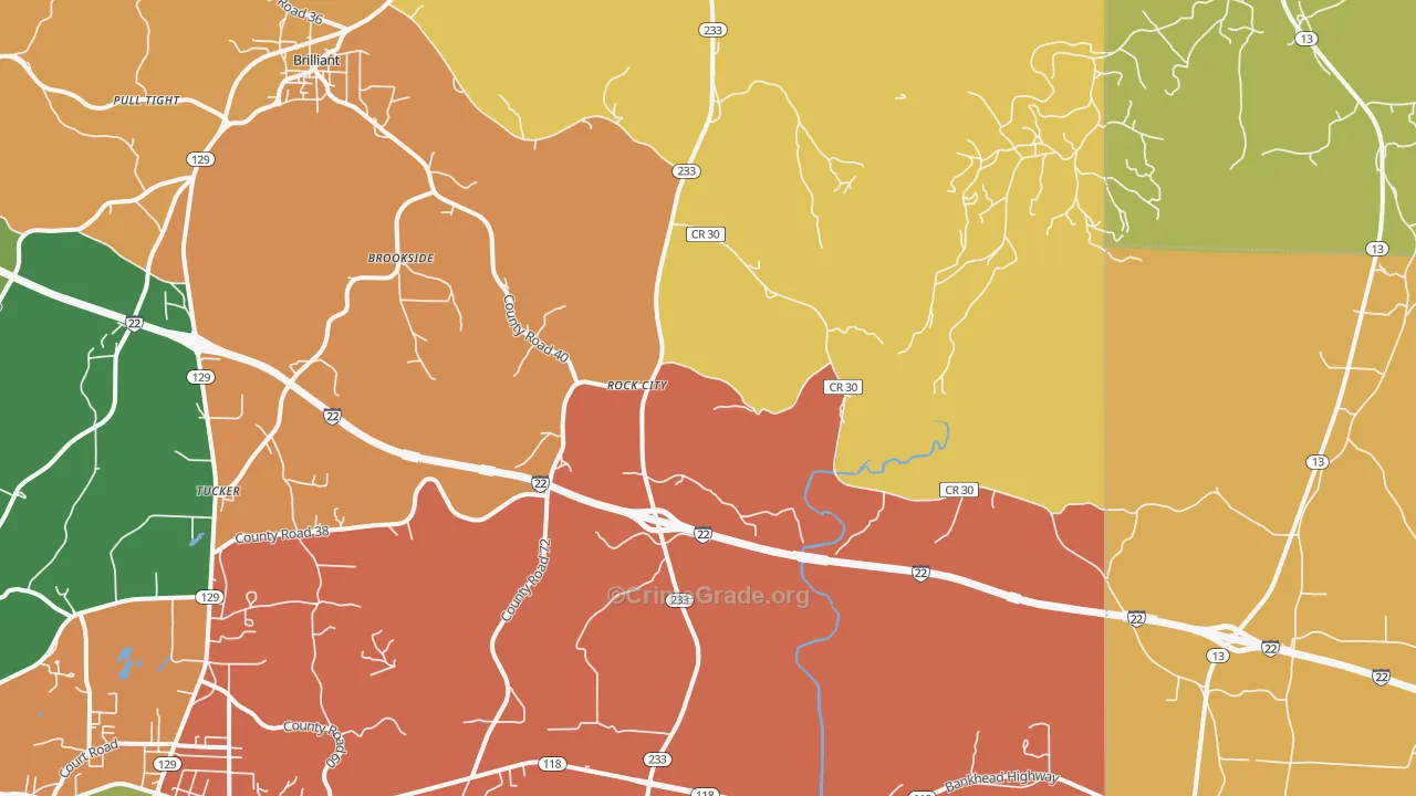 Rock City, AL Map of Robbery Rates