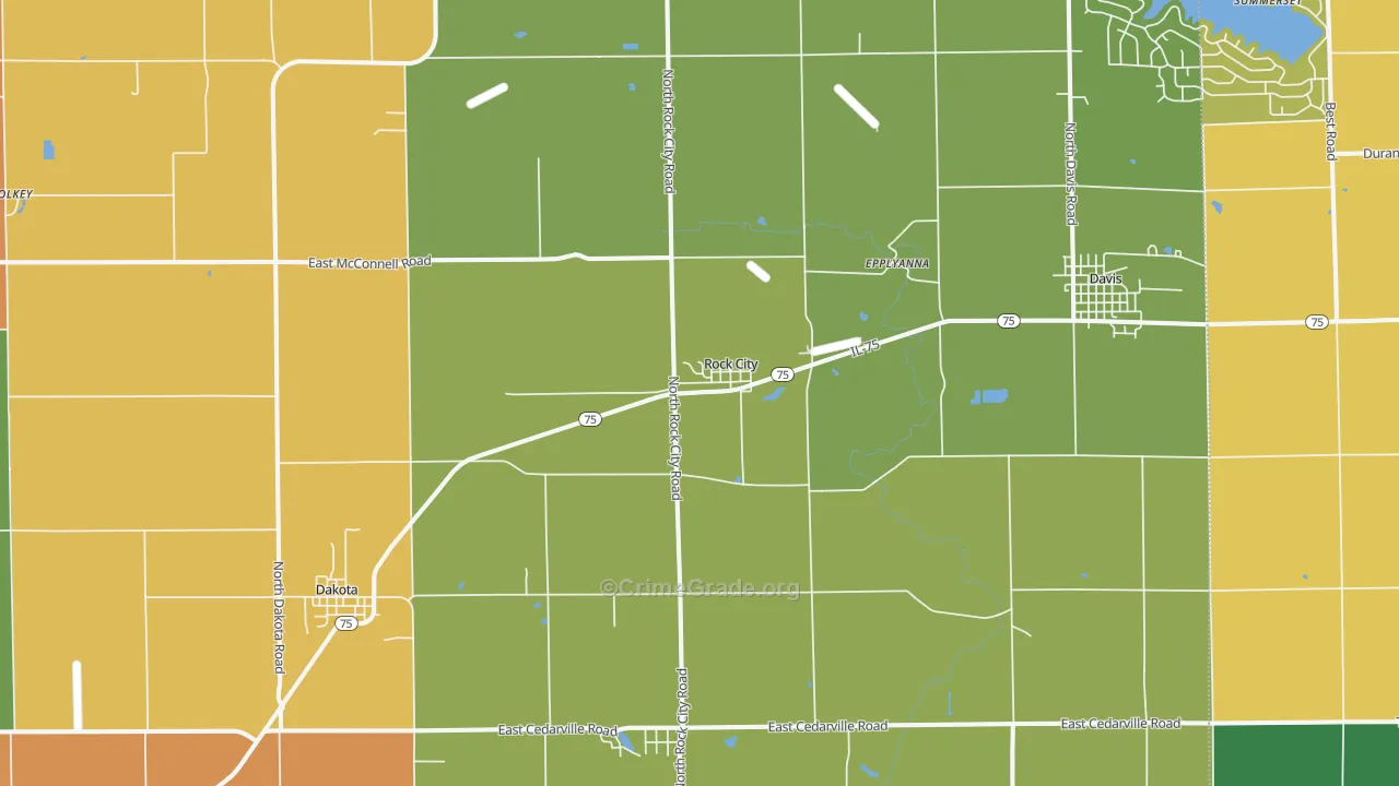 Rock City, IL Map of Robbery Rates