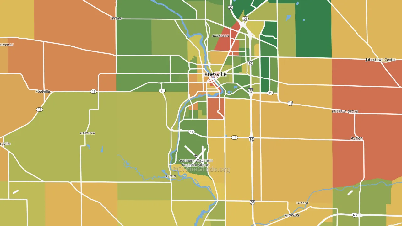Rock County, WI Map of Robbery Rates