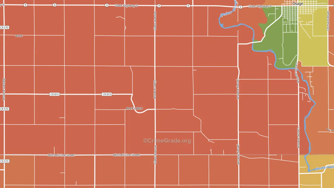Rock Creek, IA Map of Robbery Rates