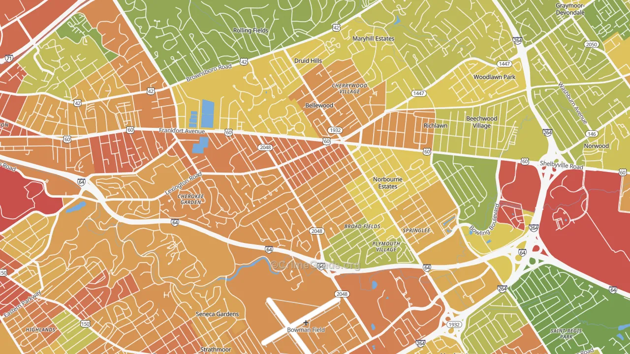 Rock Creek Lexington Road, Louisville, KY Map of Robbery Rates
