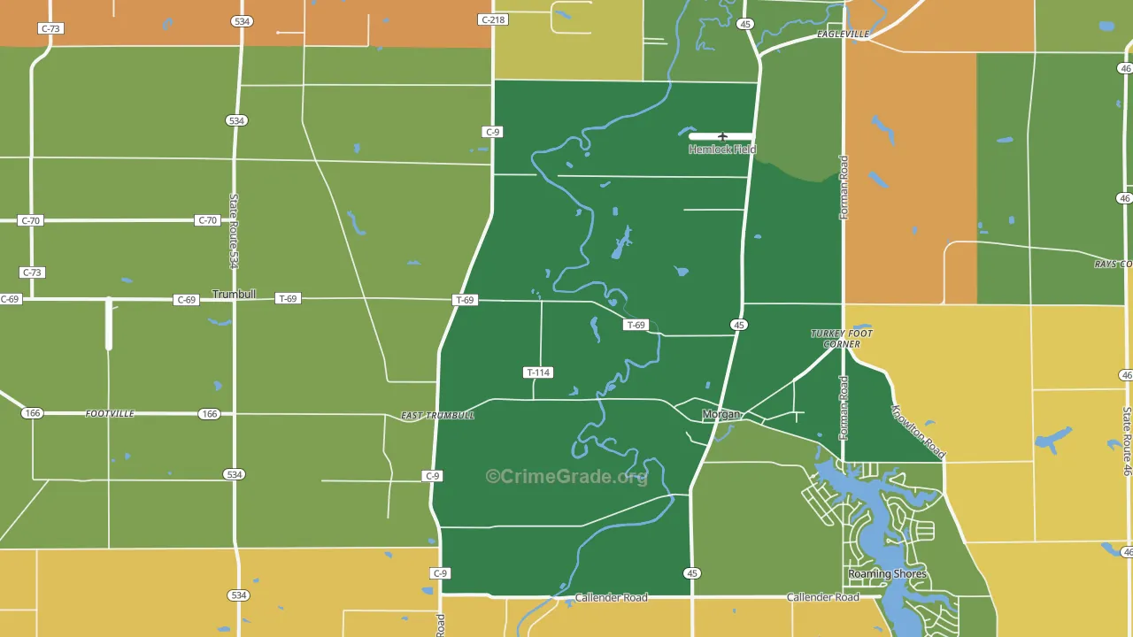 Rock Creek, OH Map of Robbery Rates