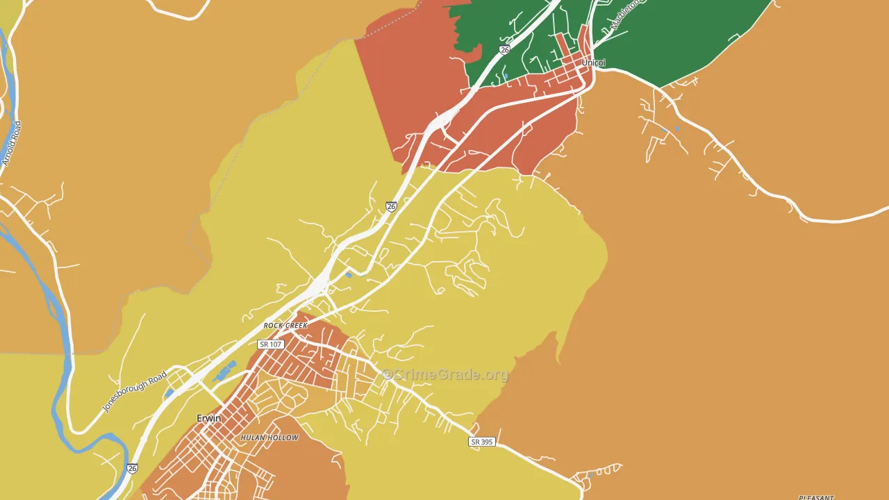 Rock Creek, TN Map of Robbery Rates