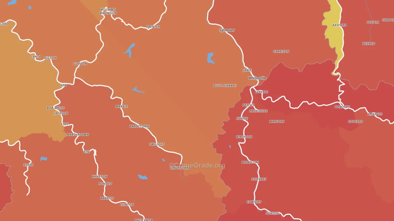 Rock Creek, WV Map of Robbery Rates