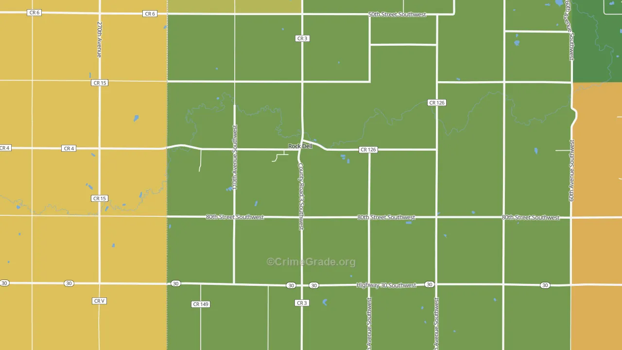 Rock Dell, MN Map of Robbery Rates