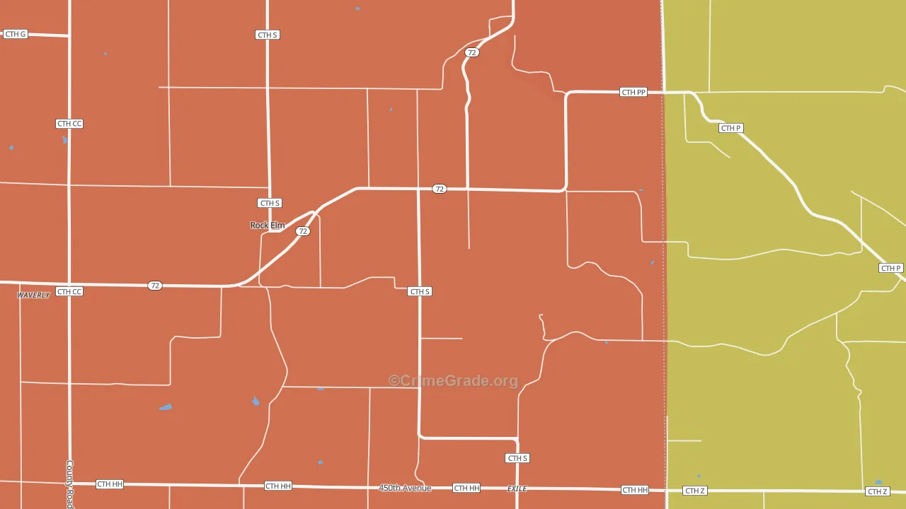 Rock Elm, WI Map of Robbery Rates