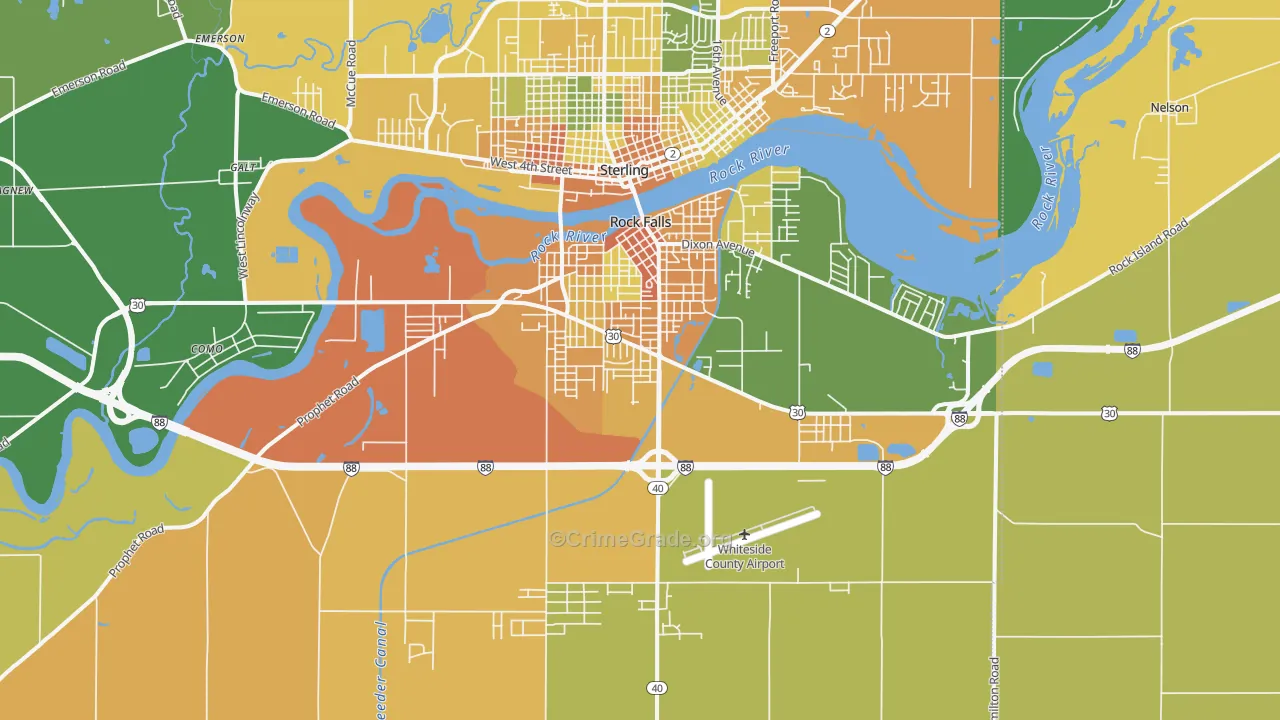 Rock Falls, IL Map of Robbery Rates