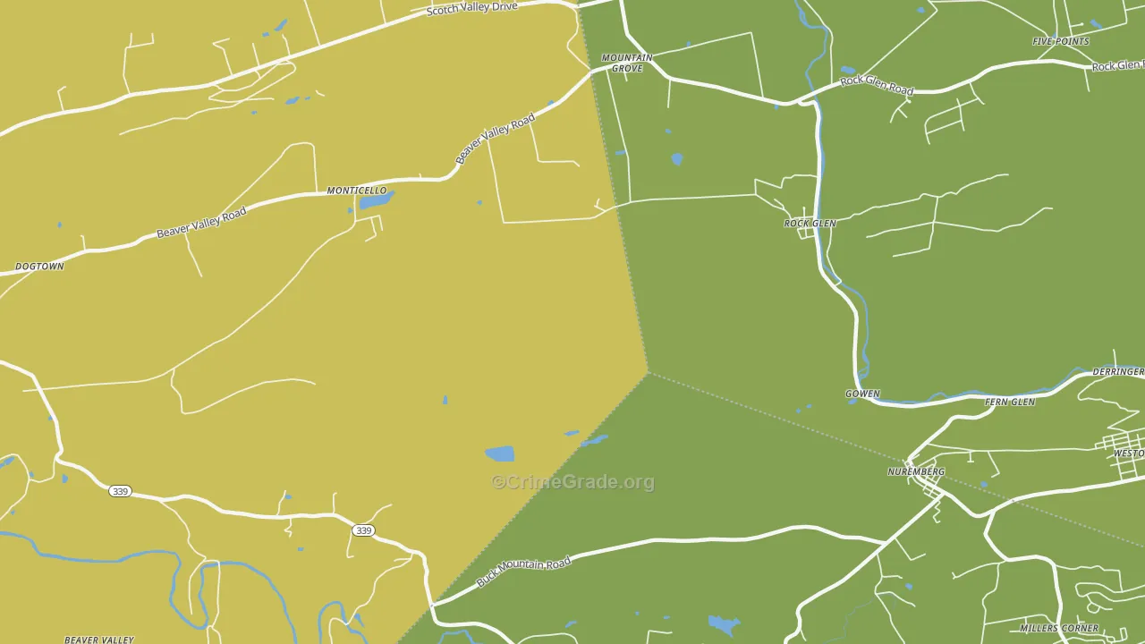 Rock Glen, PA Map of Robbery Rates