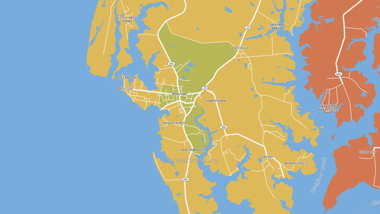 Rock Hall, MD Map of Robbery Rates