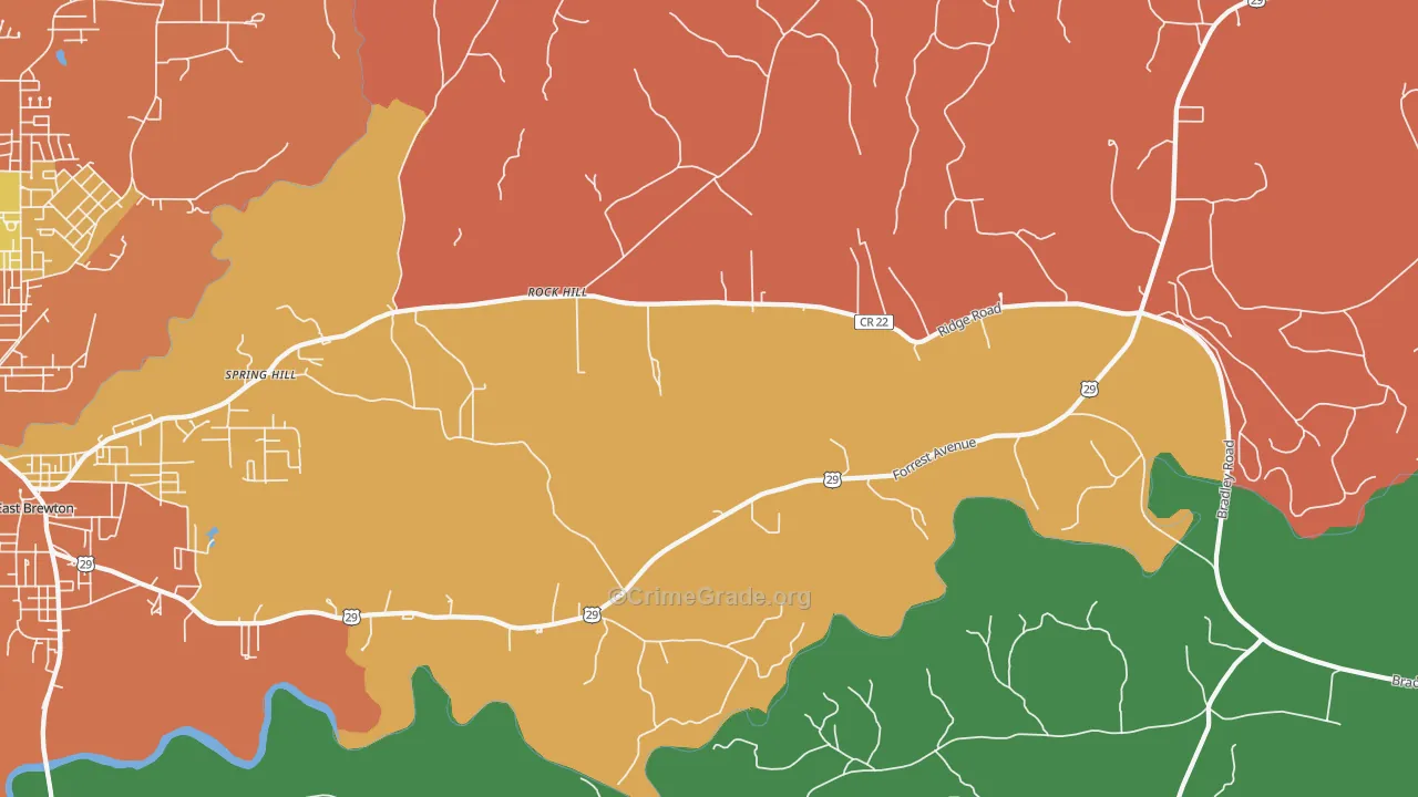 Rock Hill, AL Map of Robbery Rates