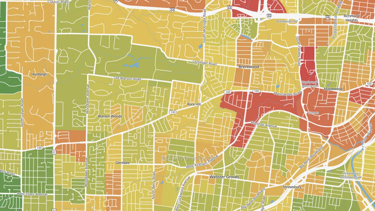 Rock Hill, MO Map of Robbery Rates