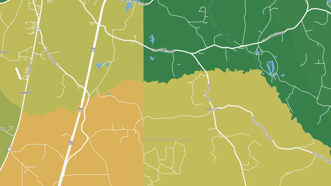Rock Hill, MS Map of Robbery Rates