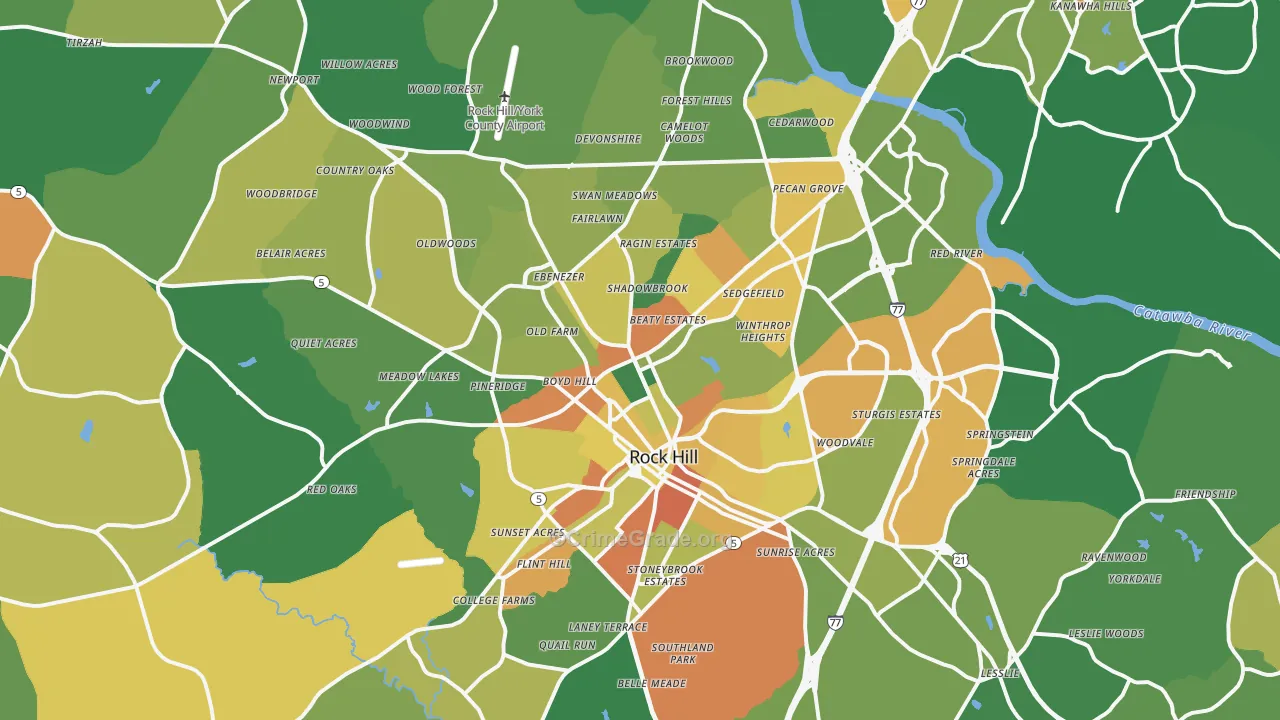 Rock Hill, SC Map of Robbery Rates