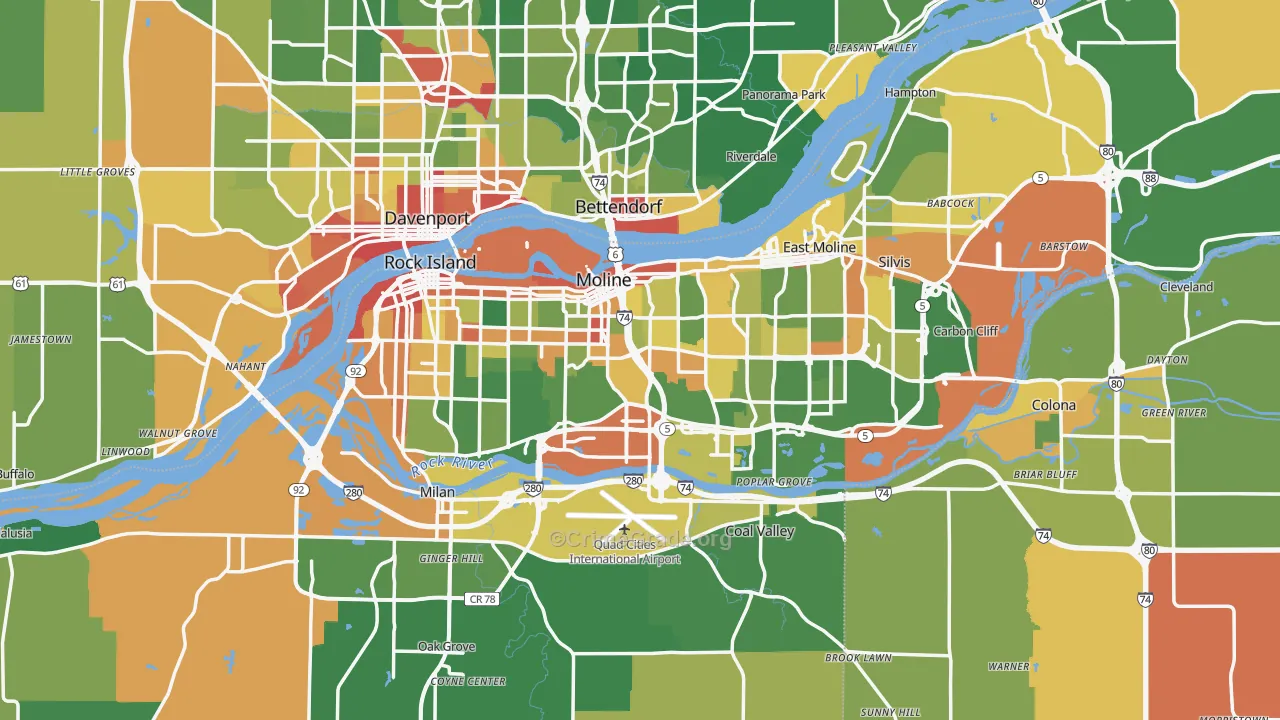 Rock Island County, IL Map of Robbery Rates