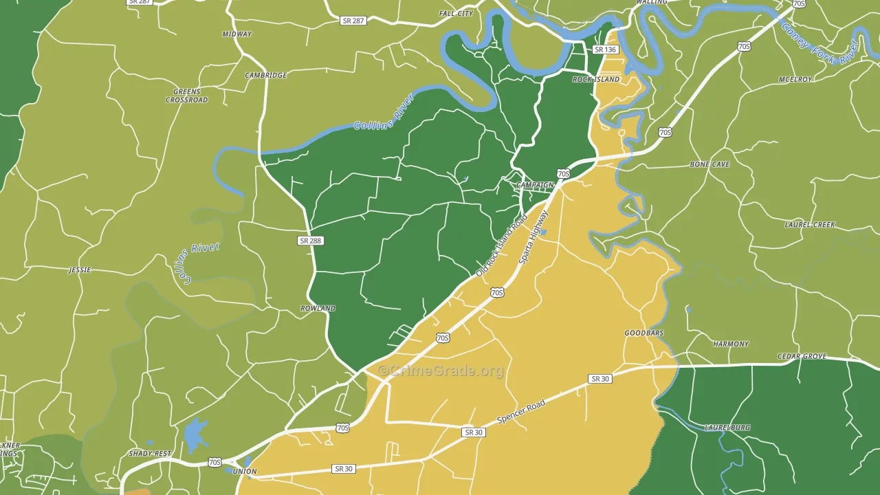 Rock Island, TN Map of Robbery Rates