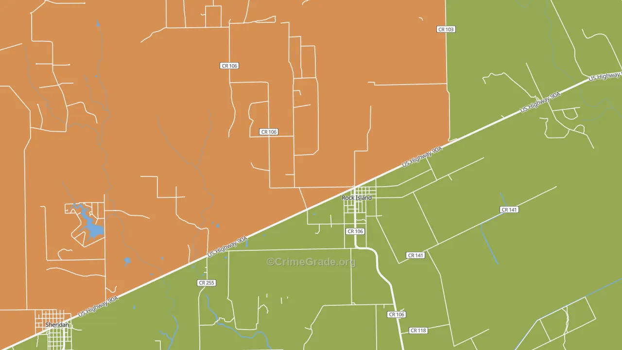 Rock Island, TX Map of Robbery Rates