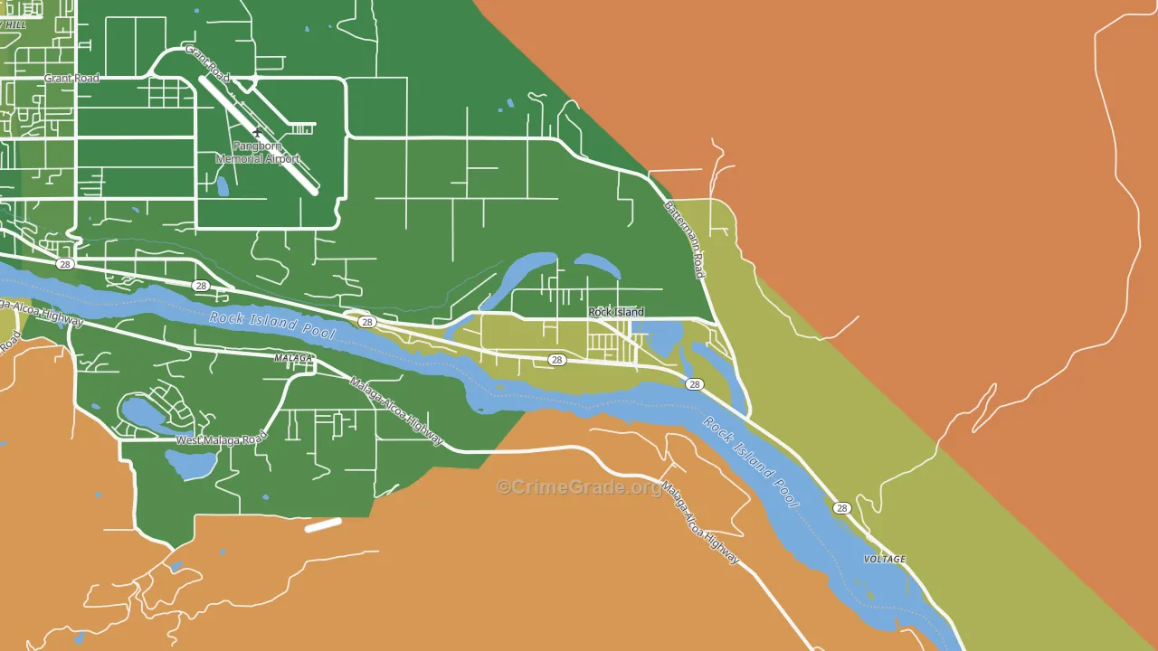 Rock Island, WA Map of Robbery Rates