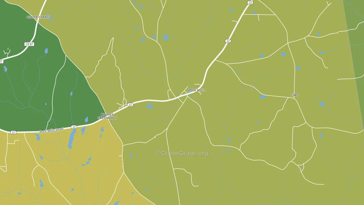 Rock Mills, AL Map of Robbery Rates