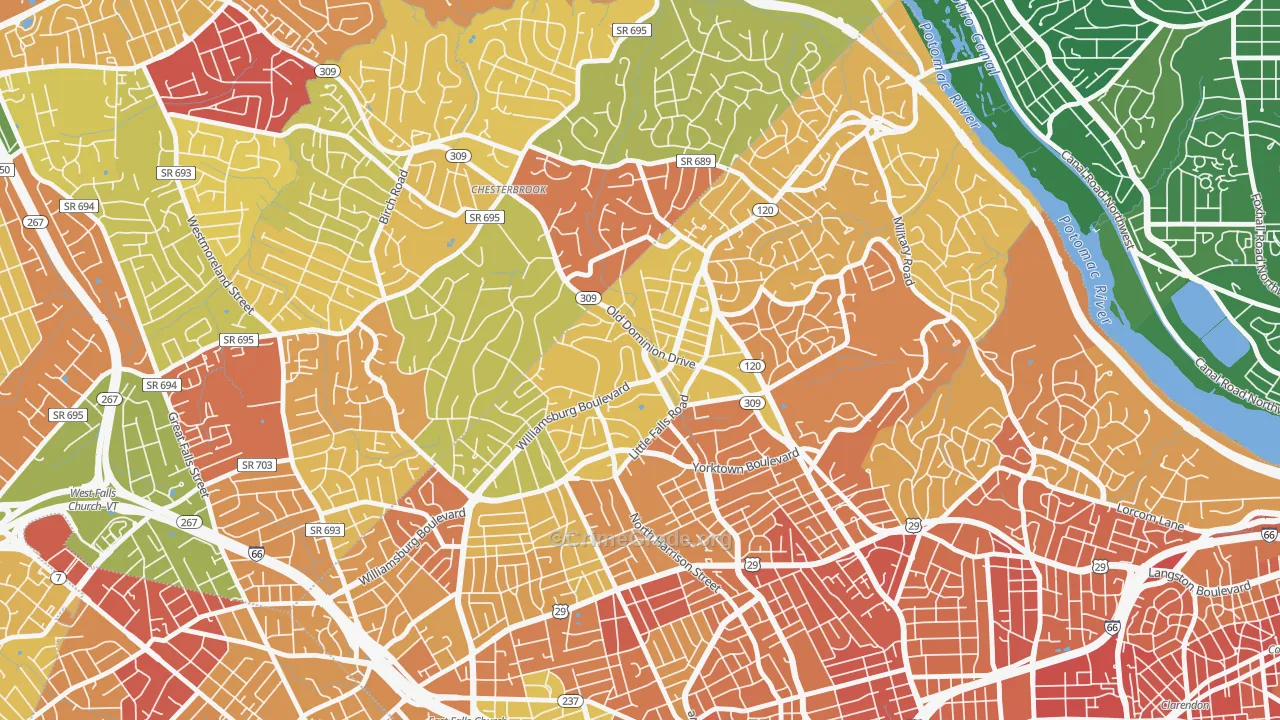 Rock Spring, Arlington, VA Map of Robbery Rates