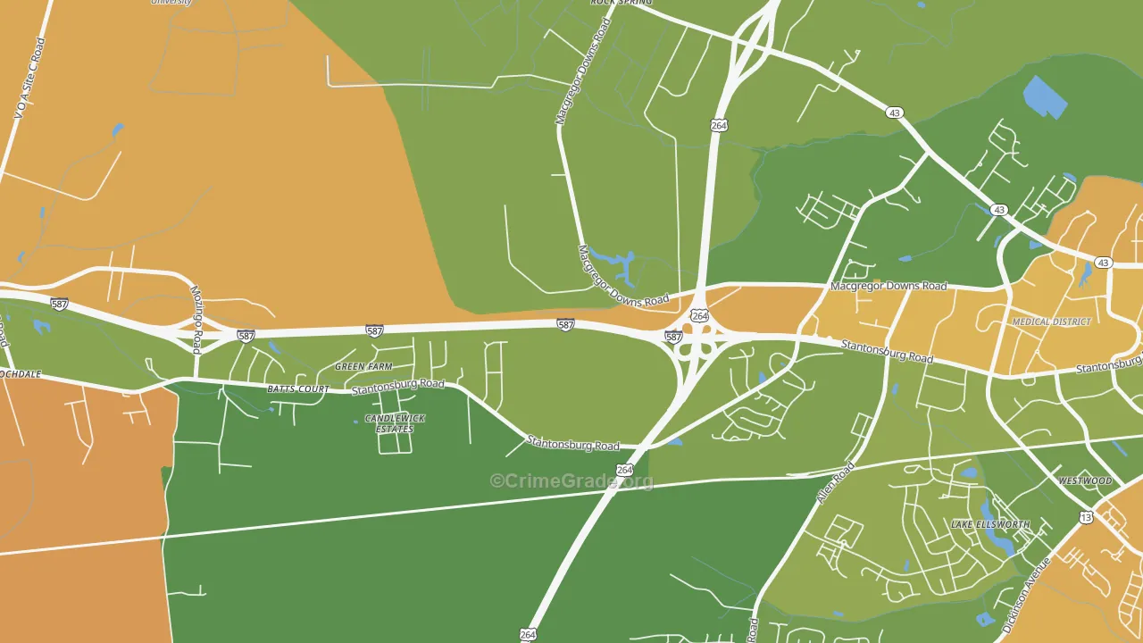 Rock Spring, NC Map of Robbery Rates