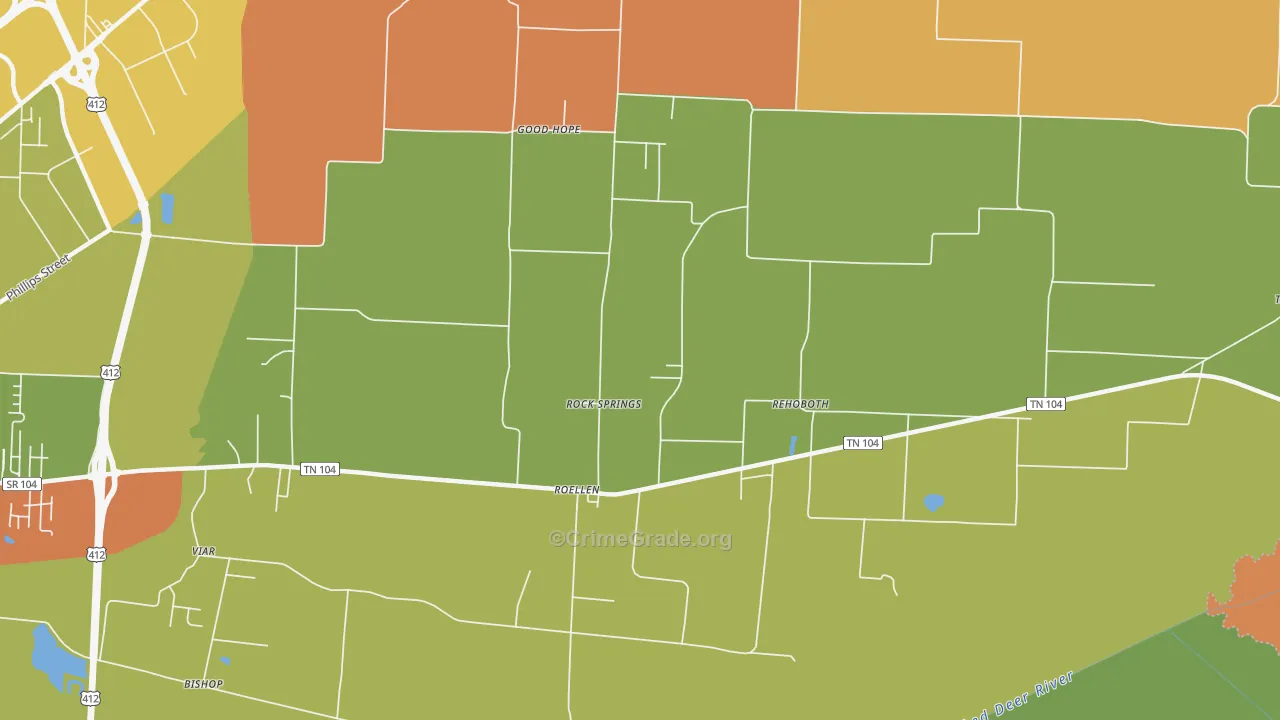 Rock Springs, TN Map of Robbery Rates
