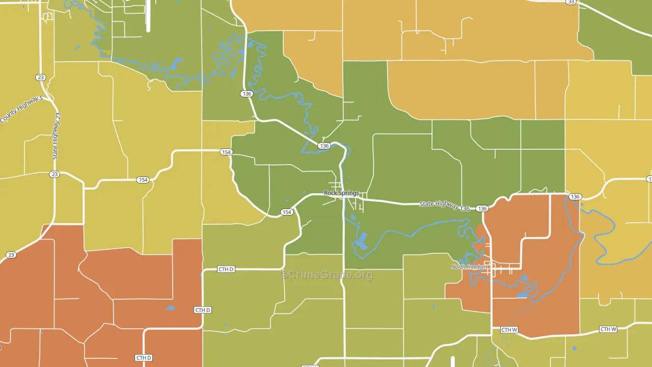 Rock Springs, WI Map of Robbery Rates
