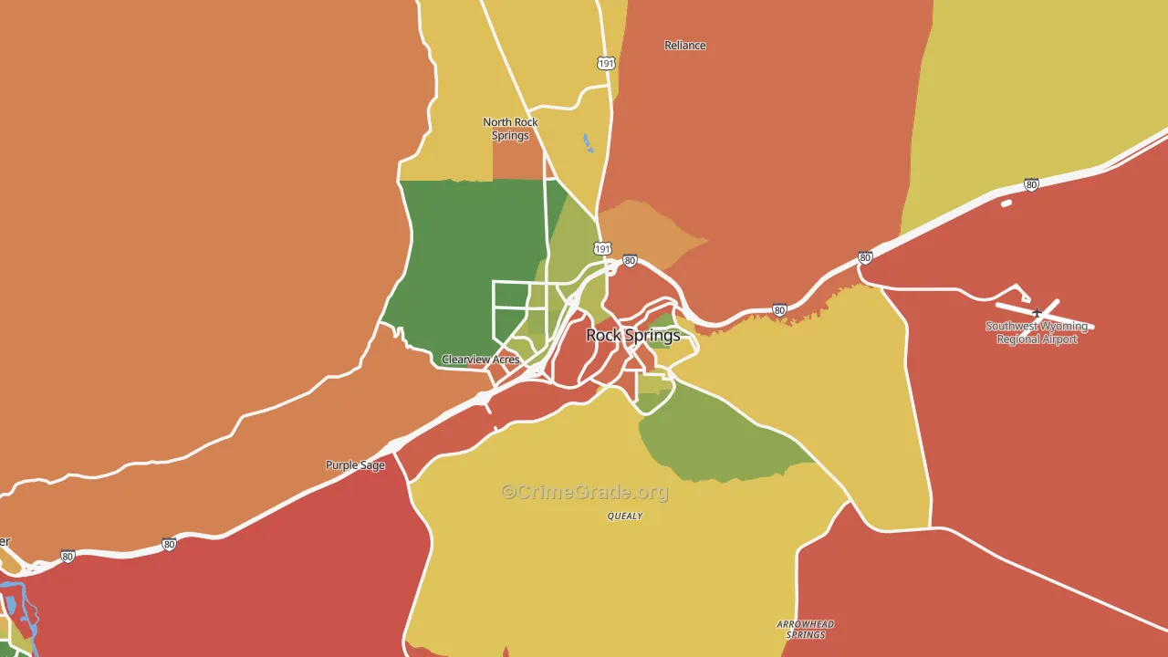 Rock Springs, WY Map of Robbery Rates