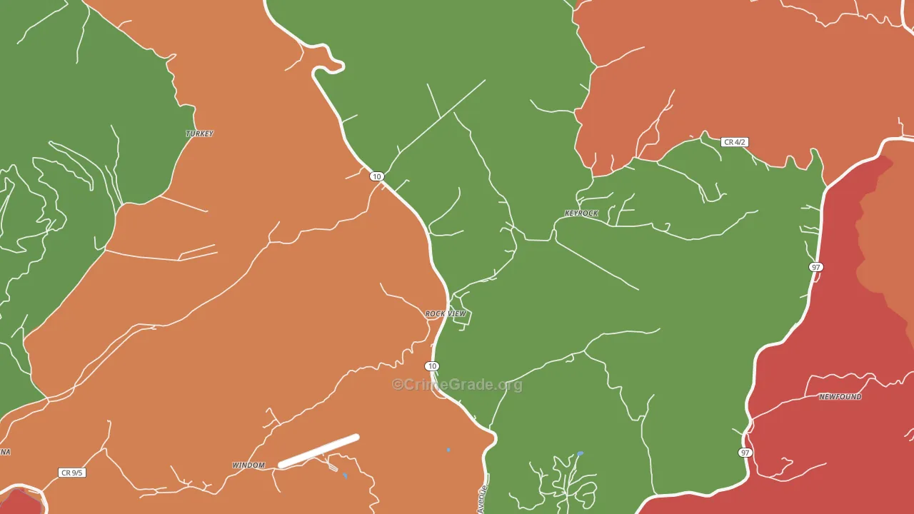 Rock View, WV Map of Robbery Rates