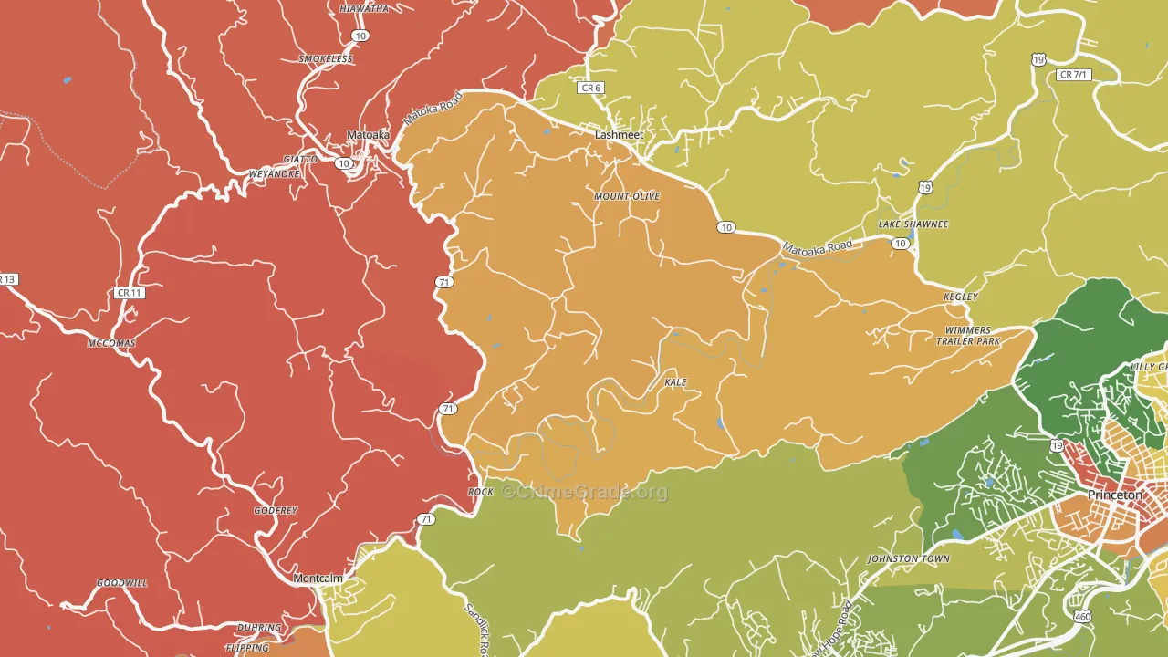 Rock, WV Map of Robbery Rates