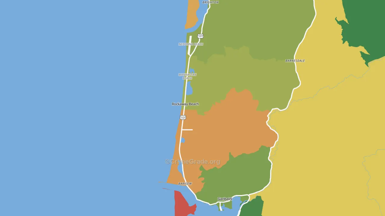 Rockaway Beach, OR Map of Robbery Rates