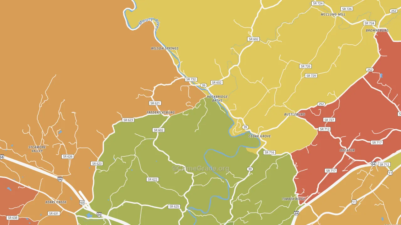 Rockbridge Baths, VA Map of Robbery Rates