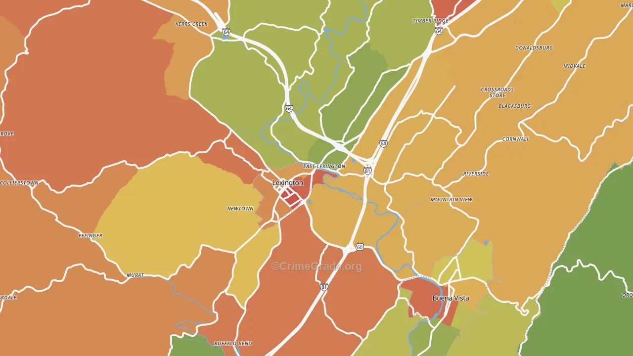 Rockbridge County, VA Map of Robbery Rates